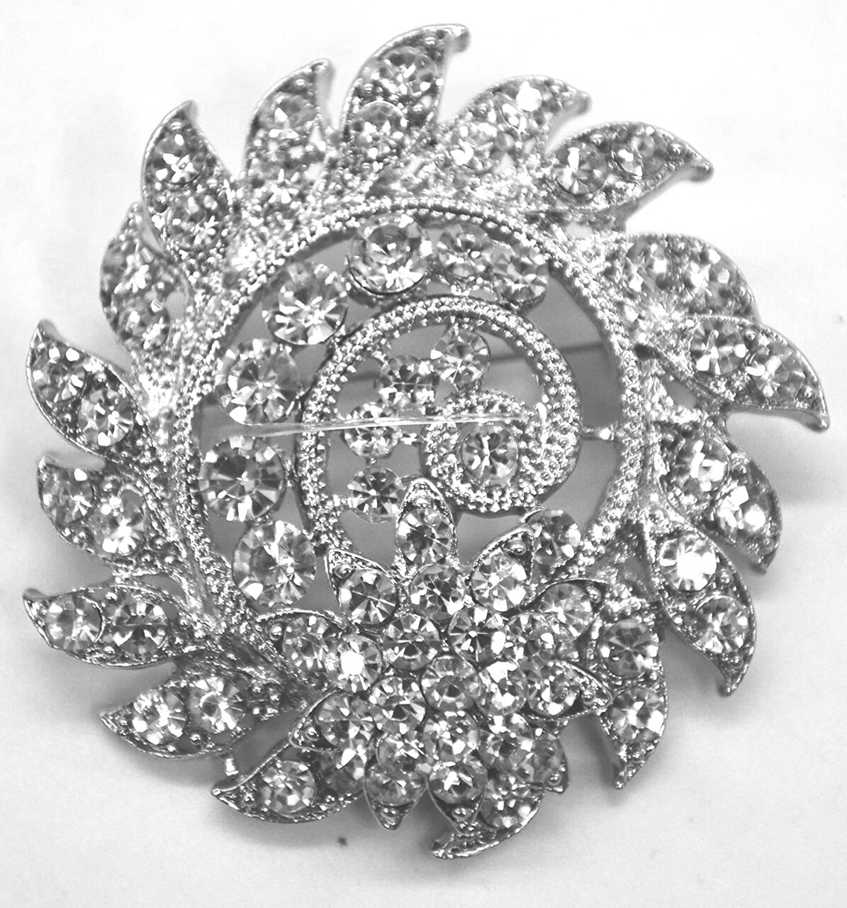 Belagio Rhinestone Brooch, 2.5" Diameter, 1 Piece,Sawblade, Silver/Crystal